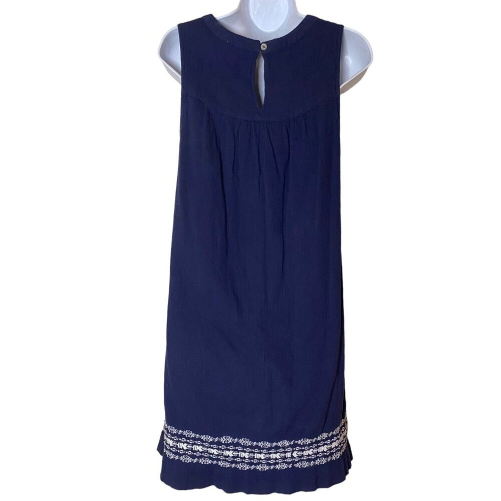 Navy Sleeveless Dress White Embroidery Keyhole Back Closure Beach Lunch Lounge S - Picture 5 of 9
